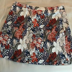 Margaret M orange/navy print skirt